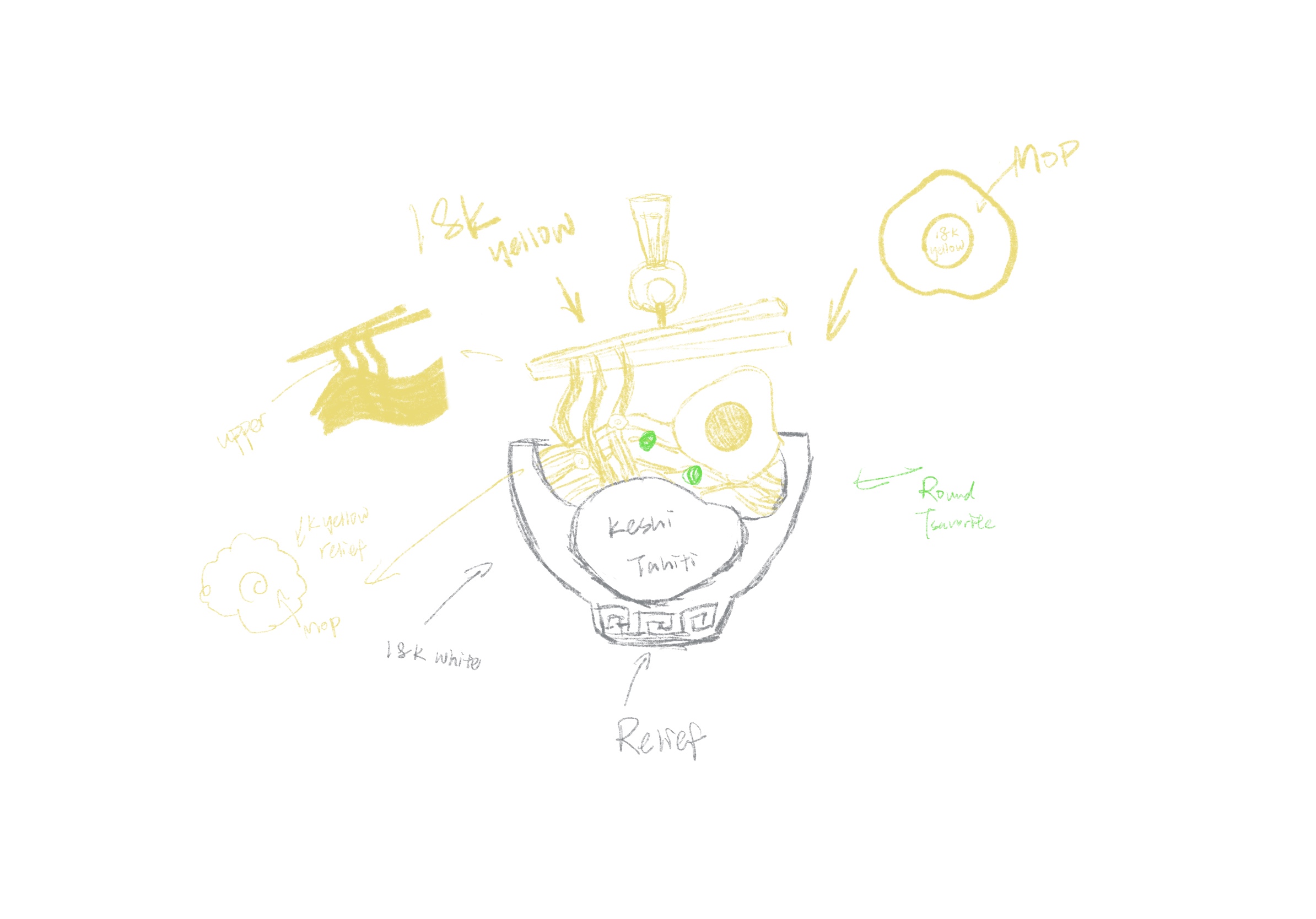 Tahiti Keshi Noodle Pendant - Structural Proportions Hand Draft