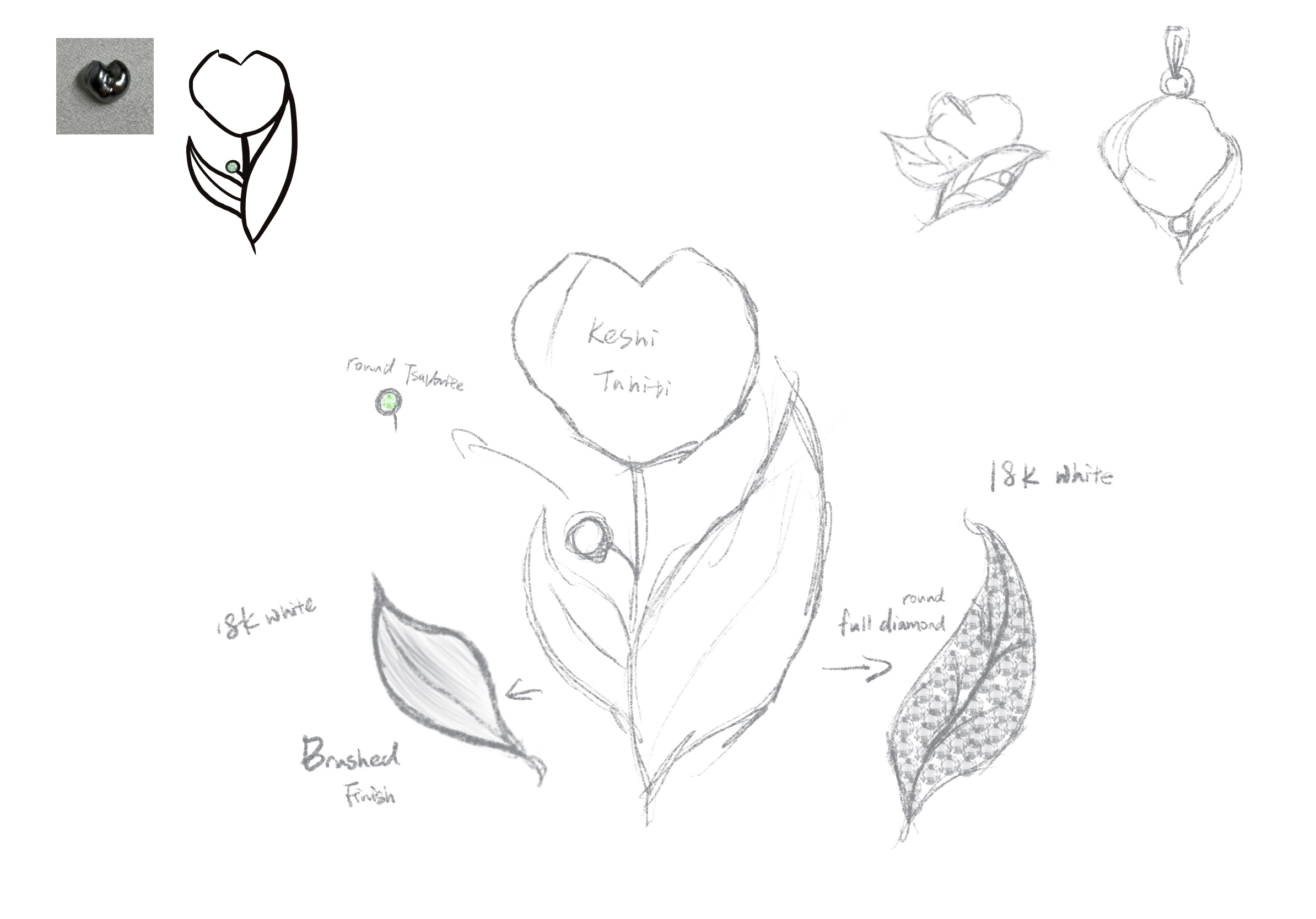 Tahiti Keshi Tulip Pendant - Organic Concept Sketch Phase